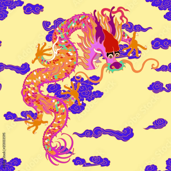 Fototapeta This is a traditionally Chinese ornament with a dragon and clouds.The dragon is the highest ranking animal in the Chinese animal hierarchy. It also represents a state symbol that is an emperor's role.
