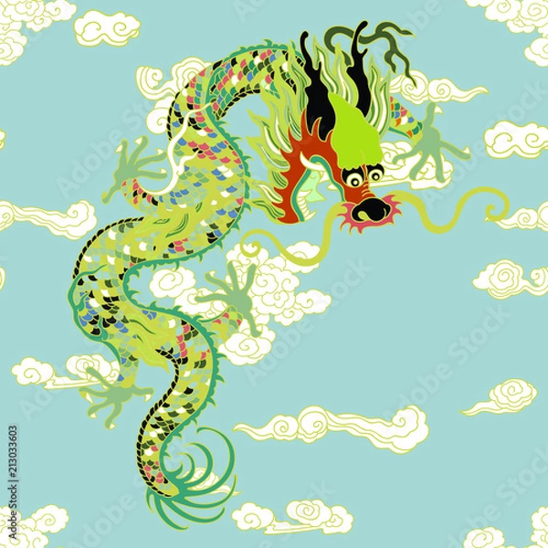Fototapeta This is a traditionally Chinese ornament with a dragon and clouds.The dragon is the highest ranking animal in the Chinese animal hierarchy. It also represents a state symbol that is an emperor's role.