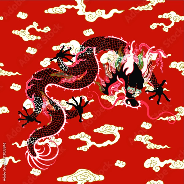 Fototapeta This is a traditionally Chinese ornament with a dragon and clouds.The dragon is the highest ranking animal in the Chinese animal hierarchy. It also represents a state symbol that is an emperor's role.