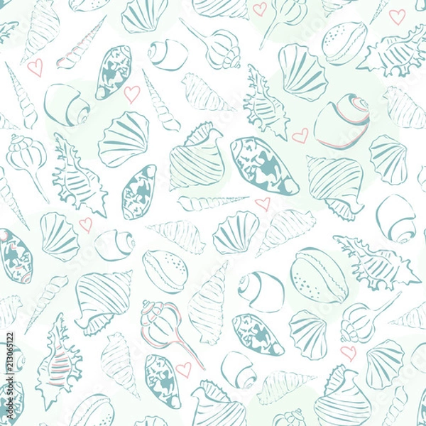 Fototapeta Seashells seamless pattern. Simple drawing seachells