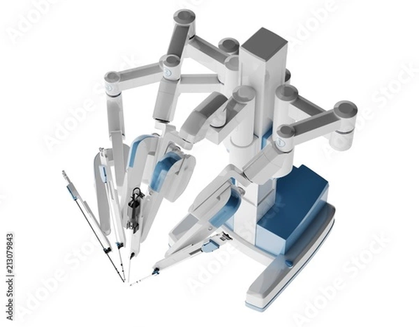 Fototapeta Medical robot surgery. Modern medical technologies. Robotic arm isolated on white background. 3D rendering