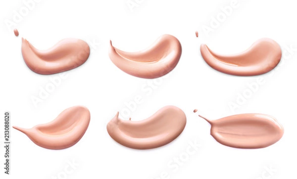 Obraz Cosmetic liquid foundation cream smudge smear strokes set. Make up smears isolated on white background