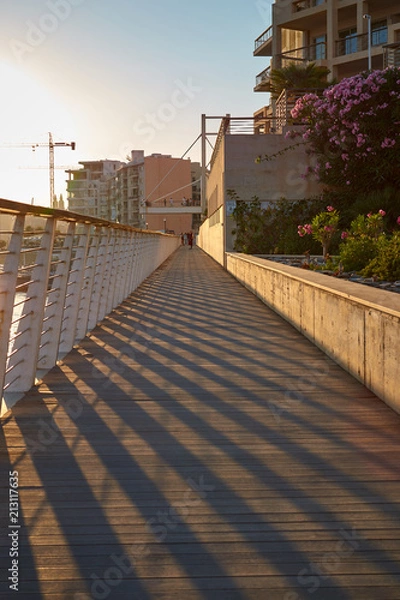 Fototapeta Wooden Platform in Tigne Point Sliema Malta