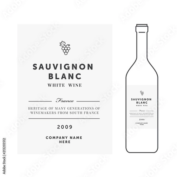Fototapeta Etykieta białego wina. Wektor premia szablon. Czysty i nowoczesny design. Sortowanie winogron Sauvignon Blanc.