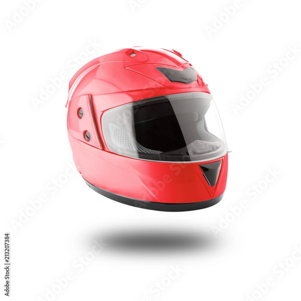 Fototapeta Kask motocyklowy ponad izolować na białym tle ze ścieżką przycinającą.