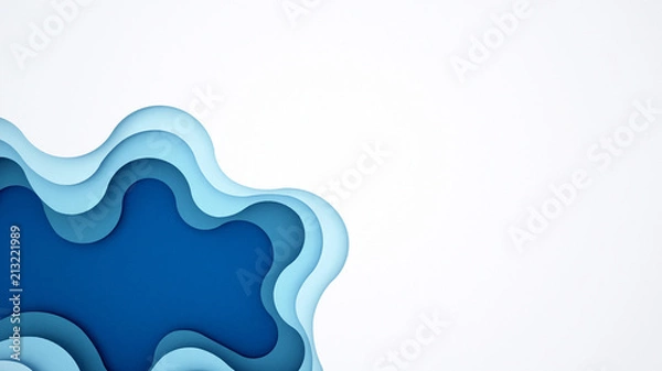 Fototapeta Blue wave for artwork background - Wavy blue papercut style - Artwork blue wave and empty space for add message - 3D Illustration