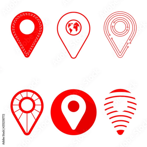 Obraz Geolocation icon pack. Set of Geolocation signs in different style for your web site design, logo, app, UI. Vector illustration EPS10. 