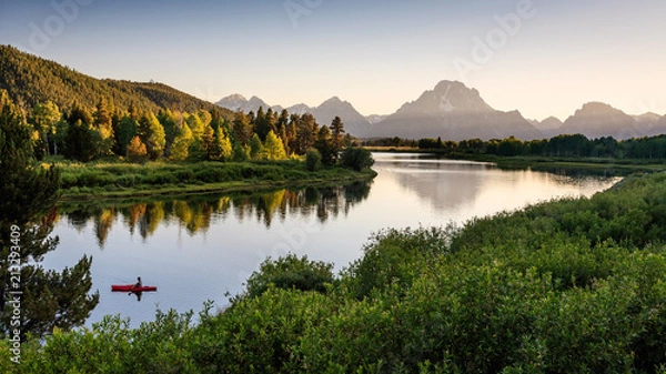 Obraz Fisherman on Snake River, Grand Teton National Park, Wyoming, USA