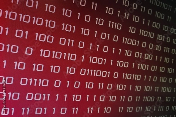 Fototapeta blocks of binary data. Blockchain concept. red background with computer digital binary code bit number one and zero text. computer problems concept.
