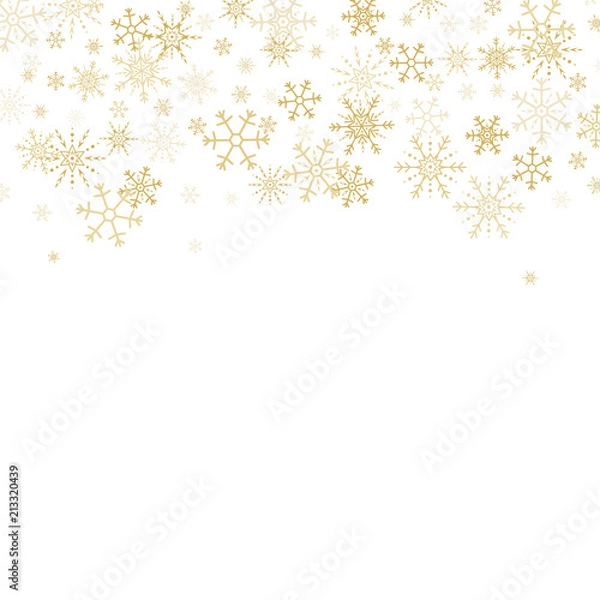 Fototapeta Vector gold snowflakes border. Golden snowflakes horizontal bord