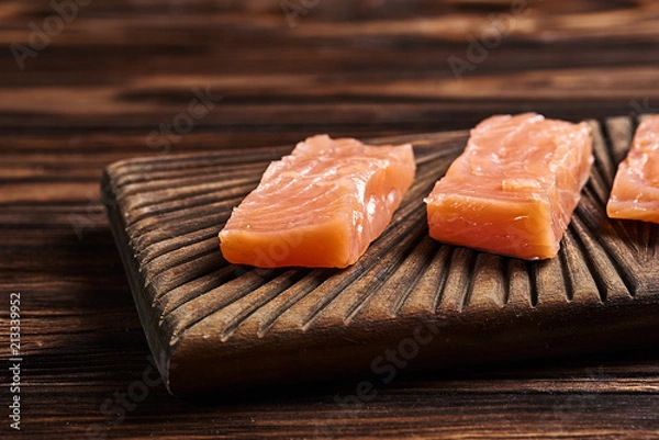 Obraz Salted salmon on the wood background