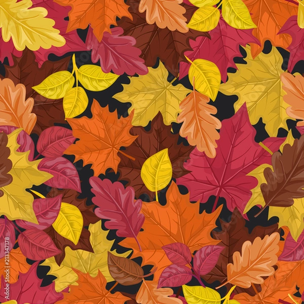 Obraz Seamless autumn pattern with leaves. Vector Colorful background for wallpaper, gift paper, greeting cards, wrapping, textile, print. 