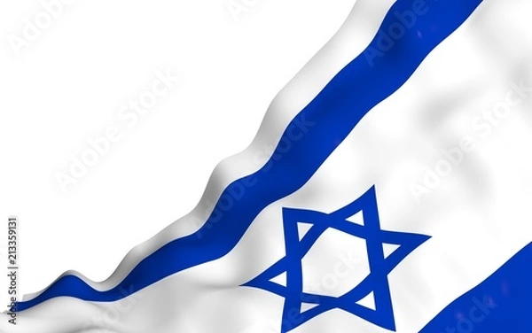 Fototapeta The flag of Israel. State symbol of the State of Israel. A blue Star of David between two horizontal blue stripes on a white field. 3d illustration