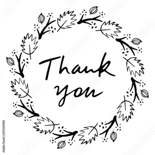 Fototapeta Thank you lettering design. Vector doodle illustration