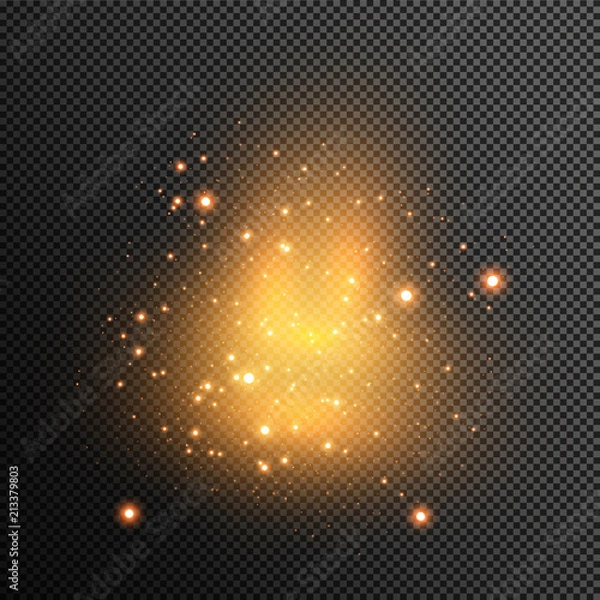 Fototapeta abstract background of real dust particles with backlight with a real flash lens. shiny lights. Abstract Festive vintage lights are defocused. Christmas and New Year's holiday.