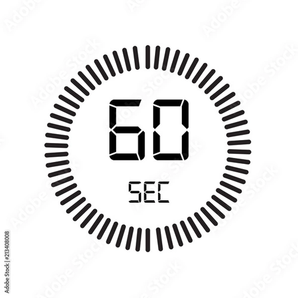 Obraz The 60 seconds icon, digital timer. clock and watch, timer, countdown symbol isolated on white background, stopwatch vector icon