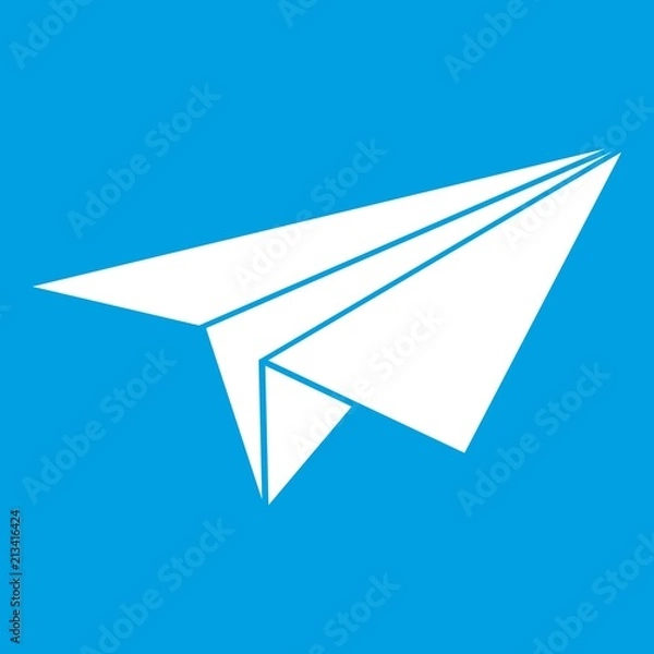 Fototapeta Paper plane icon white isolated on blue background vector illustration
