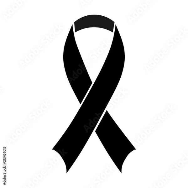 Obraz Wektor ilustracja czarna wstążka świadomości na białym tle. Symbol żałoby i czerniaka. Terroryzm. Wstążka żałobna, śmierć. EPS 10