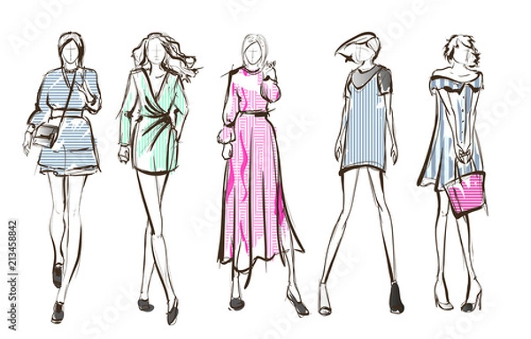 Fototapeta Sketch. Fashion Girls on a white background. Vector illustration.