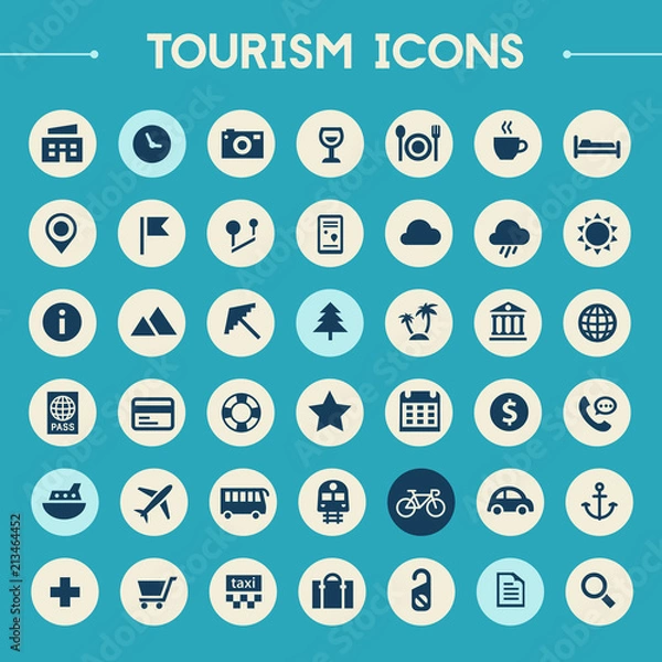 Obraz Big travel, tourism and weather icon set