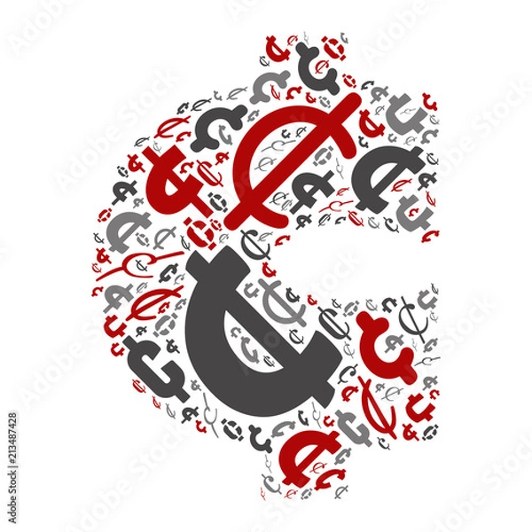 Fototapeta Vector conceptual red, gray and black playful funny education font made of symbol collection or group on character shapes isolated on white background. A modern art alphabet learning element design