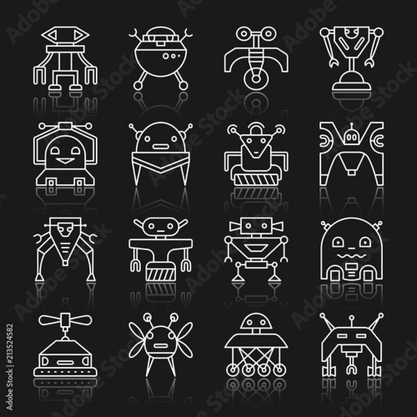Fototapeta Robot transformer thin line icon set
