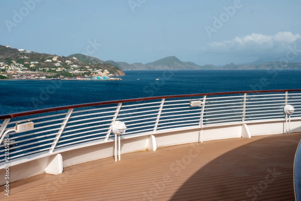 Fototapeta Cruise Ship Railing Overlooking Ocean in Basseterre, St. Kitts
