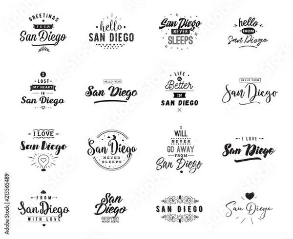 Fototapeta Greeting cards, vector design. Isolated logos. Typography set.