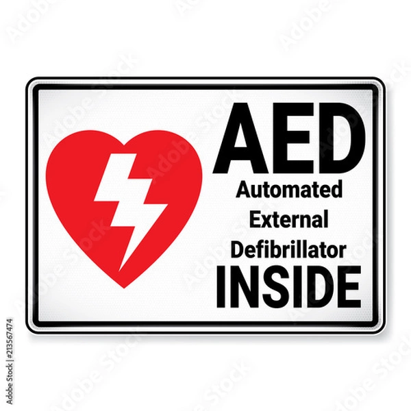 Obraz Vector and illustration graphic style, AED Automated External Defibrillator Inside Symbol,label icon on white background, Attracting attention Security First sign, Idea for presentation EPS 10.