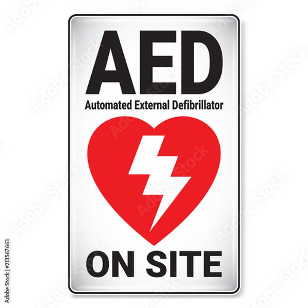 Obraz Vector and illustration graphic style, AED on Site Symbol,label icon on white background, Attracting attention Security First sign, Idea for presentation EPS 10.