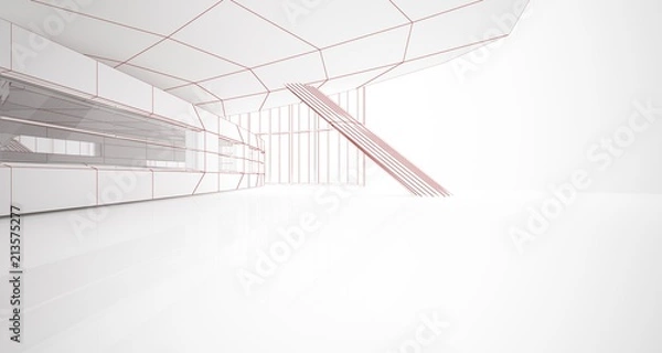 Obraz Abstract drawing white parametric interior. Polygon black drawing. 3D illustration and rendering.