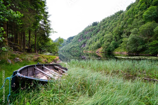 Fototapeta Boat at a lake near Hosanger in Norway