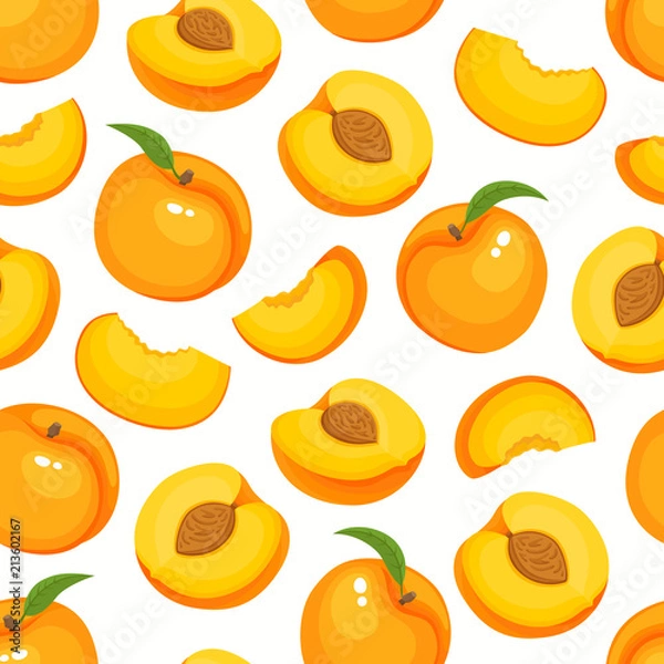 Obraz Vector pattern with cartoon peaches isolated on white.