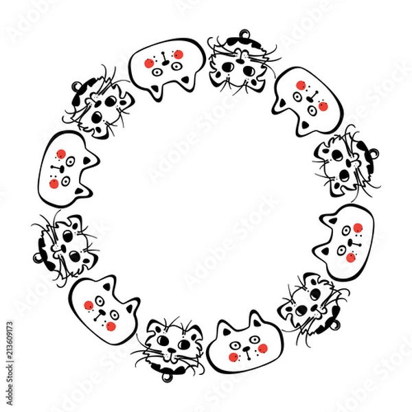 Fototapeta Hand Drawn Cat Round Frame