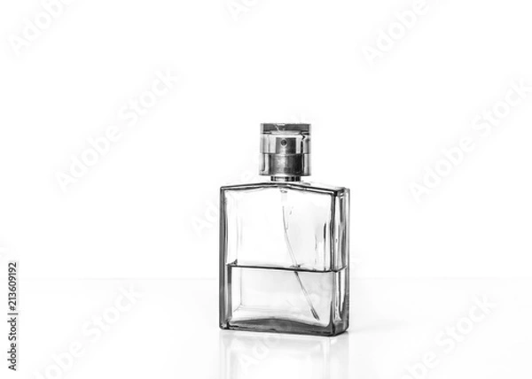 Fototapeta Perfume bottle isolated on white background, fragrance spray mockup