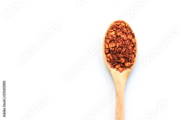 Fototapeta cayenne pepper spoon on white background