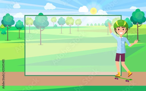 Obraz Skater in Protective Helmet in Green Park Trees