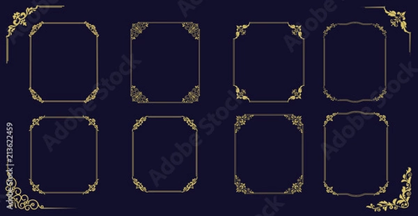 Fototapeta Big set of  thin vintage gold frame for your design. Vintage cover. Place for text. Vintage beautiful rectangular frame. Vector illustration.