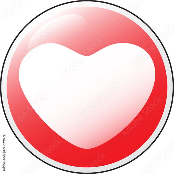 Fototapeta Vector glossy red round heart button .