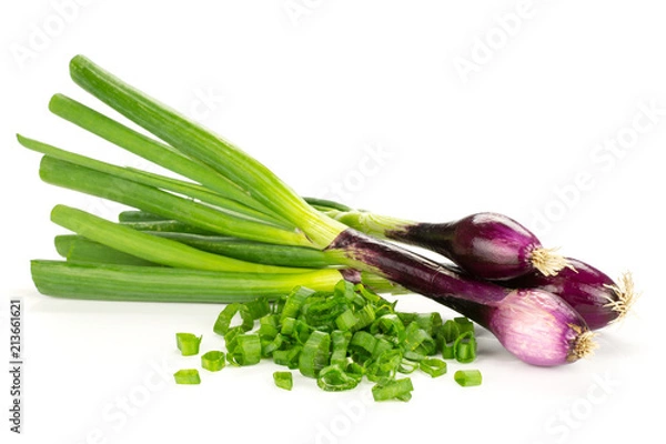 Fototapeta Fresh Raw green spring onion isolated on white