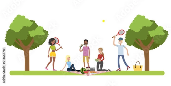 Fototapeta Hapyy friends on picnic