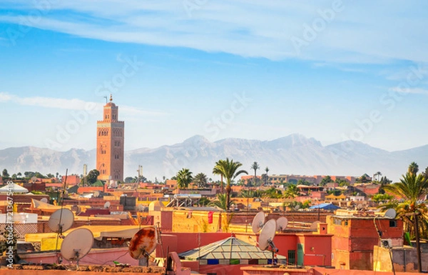 Fototapeta Panoramiczny widok na Marrakesz i stary medyna, Maroko