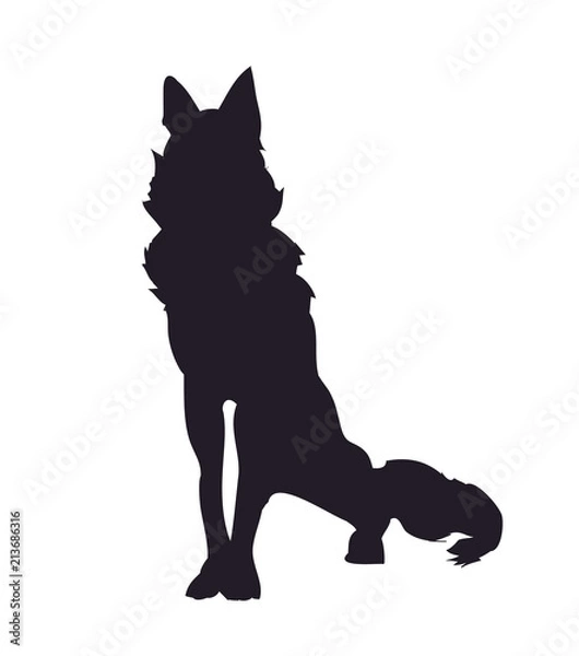 Obraz dog sitting, silhouette, vector