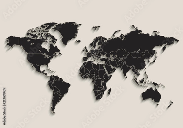 Fototapeta World map Black blackboard separate states individual vector