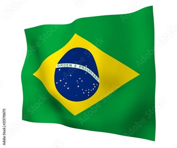 Obraz Waving flag of Brazil. Ordem e Progresso. Order and progress. Rio de Janeiro. South America. State symbol. 3D illustration