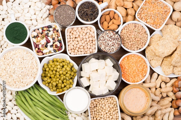 Fototapeta Protein in vegan diet. Food sources of vegan protein