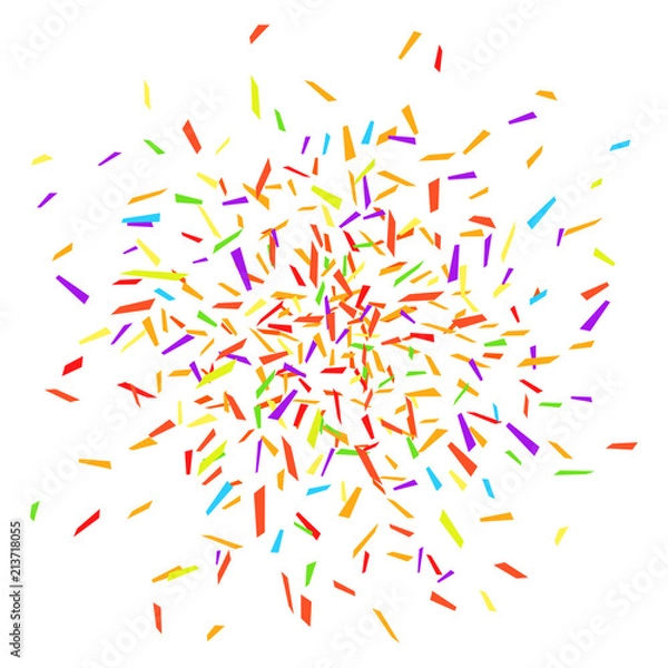 Fototapeta Bright explosion. Texture with colored geometric elements on white. Background with confetti. Pattern for design. Print for banners, posters, flyers and textiles. Greeting cards