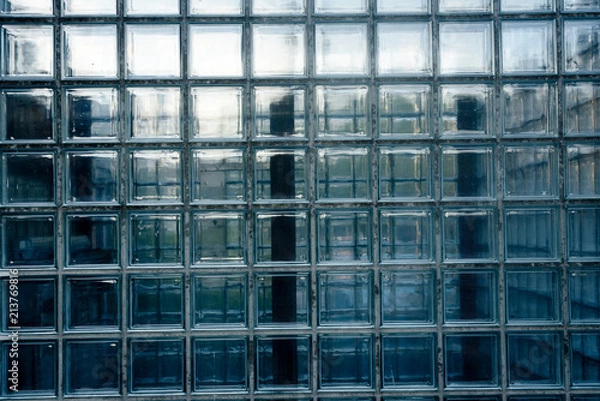 Fototapeta glass brick wall in business disctrict - photographed full frontal