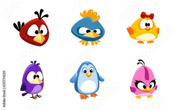 Fototapeta vector set of birds funny cartoon