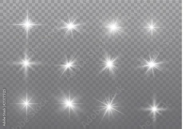 Fototapeta White sparks glitter special light effect. Vector sparkles on transparent background. Christmas abstract pattern. Sparkling magic dust particles.